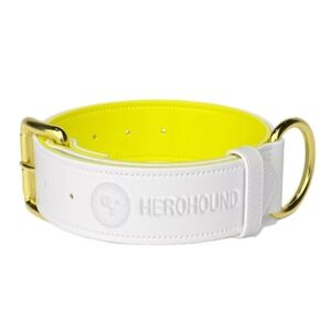 Herohound Leather Dog Collar medium White Yellow NWT